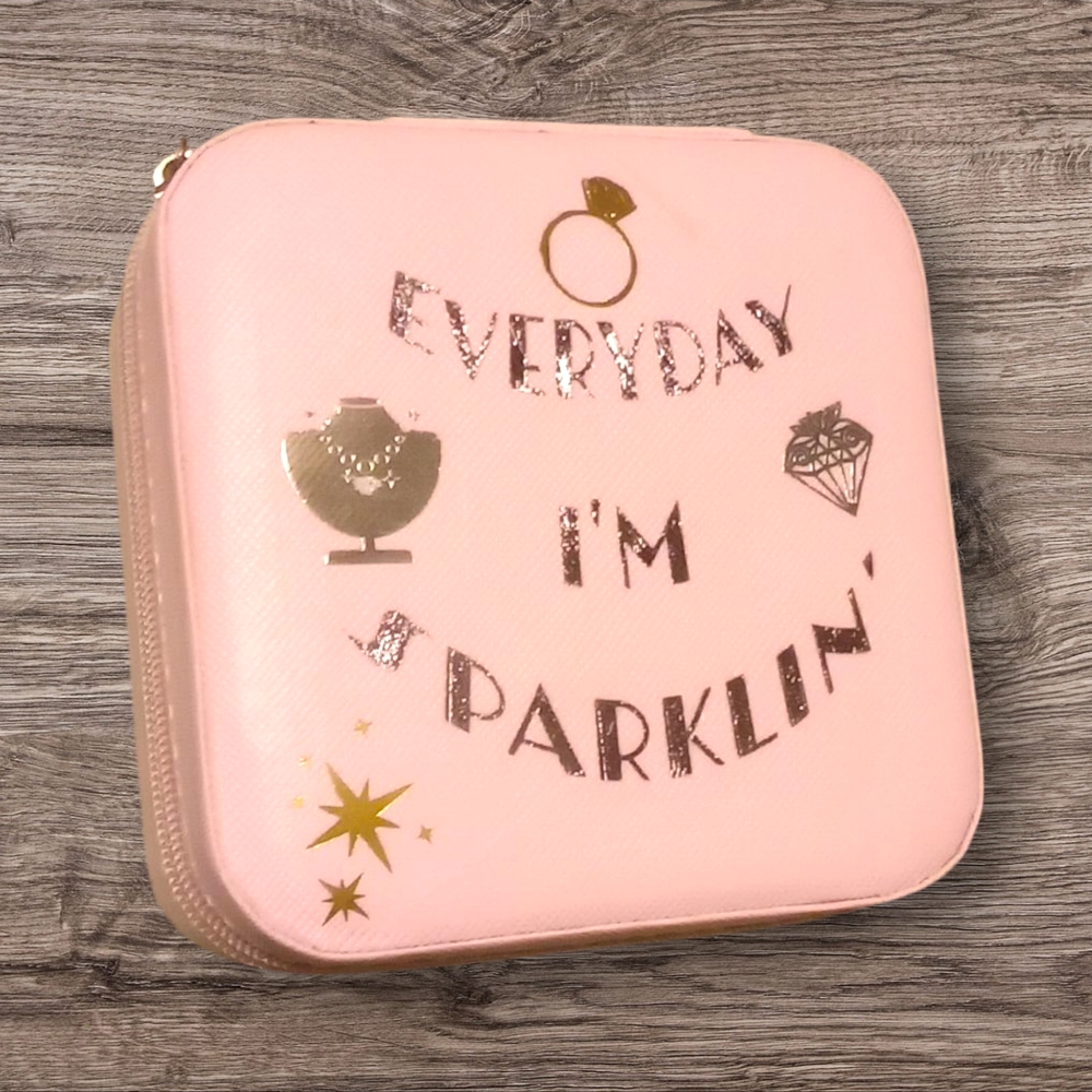 Jewelry Travel Case Pink Metallic Foil Faux Leather